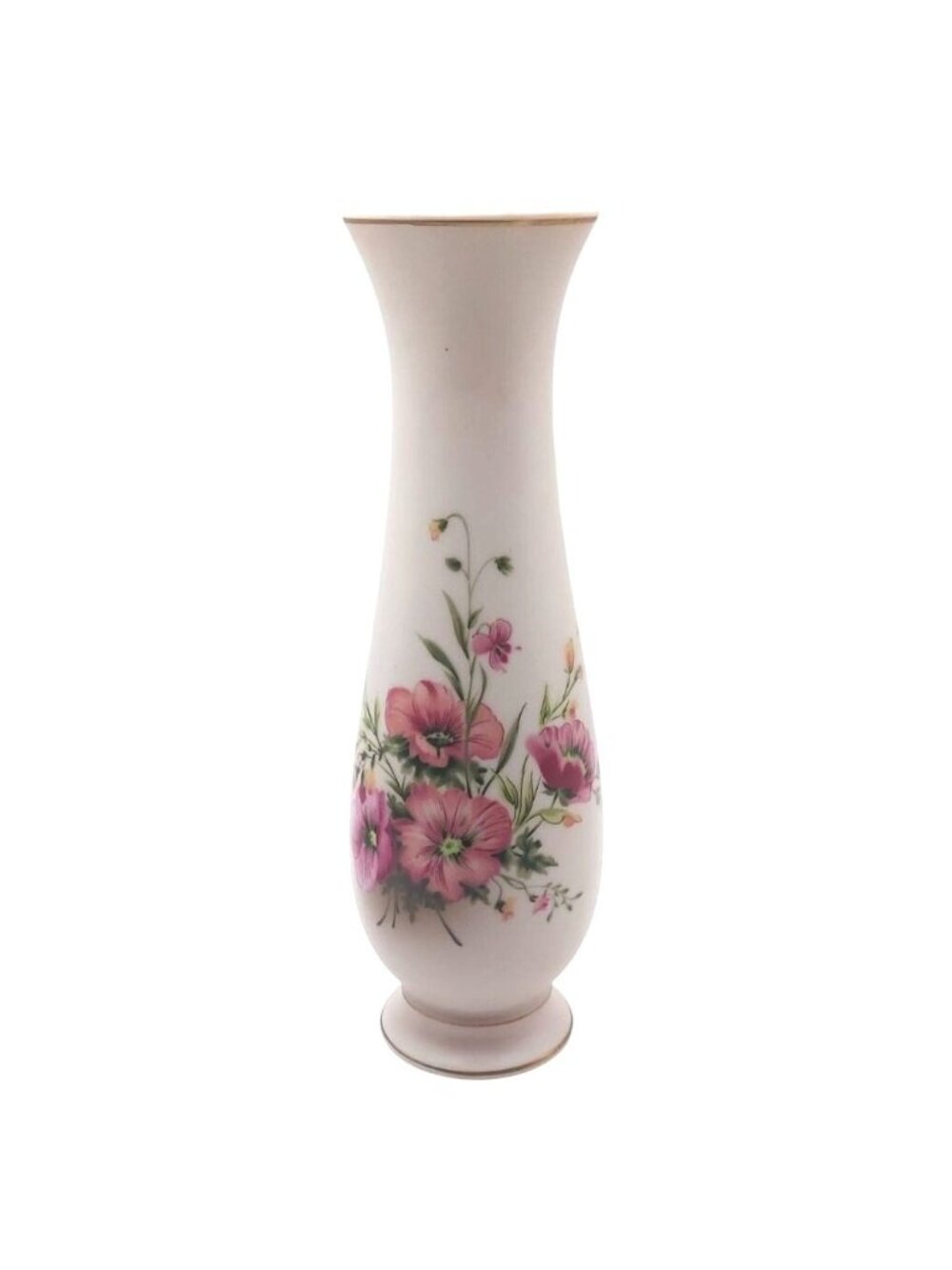 Porcelain Bud Vase Hibiscus Floral Matte Japan1988 Crown COR Cottagecore Vintage